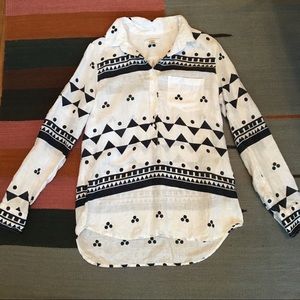 J Crew linen blouse with boho geometric pattern